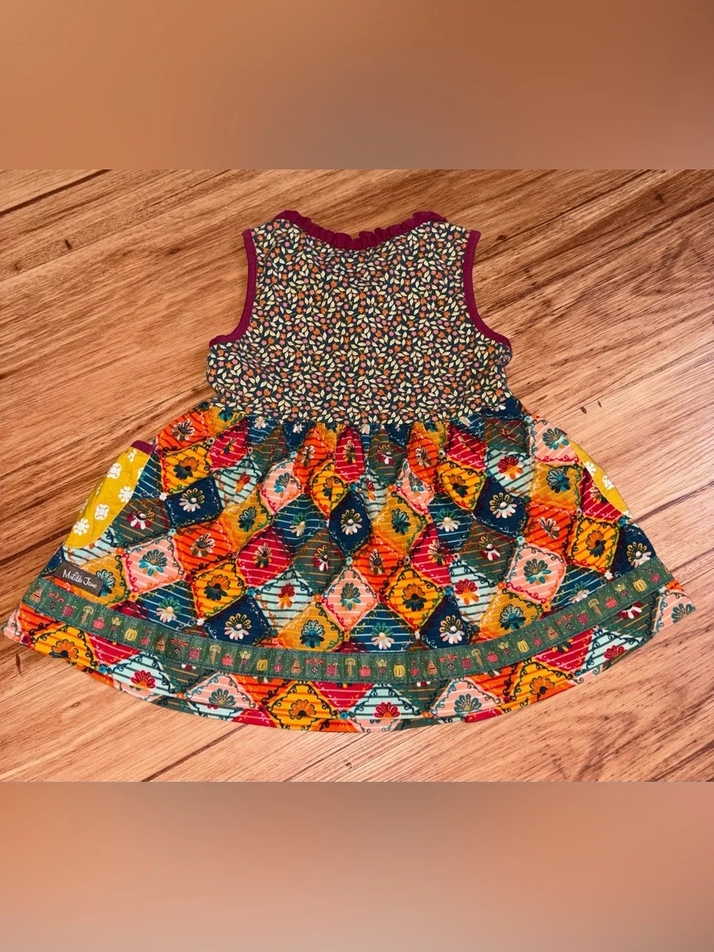Matilda Jane Boho Floral Patchwork Girls' Dress in Mustard & Maroon size 6 - Picture 2 of 6